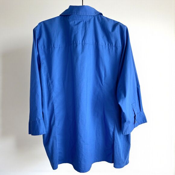 Laura Scott Women's Size 2x Button Front Shirt Button Up Sleeve Black White Blue - Picture 2 of 8